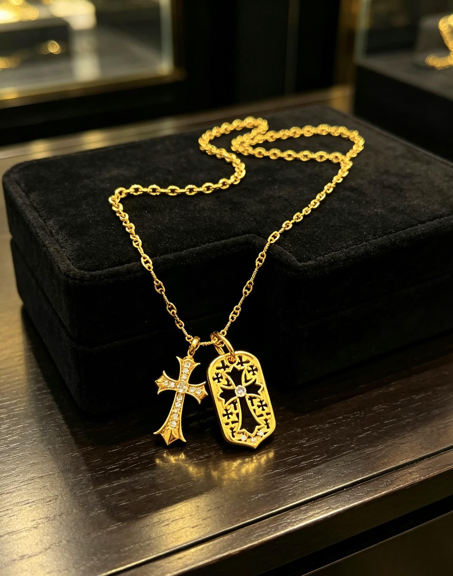 Chrome Hearts Gold Cross Pendant Necklace